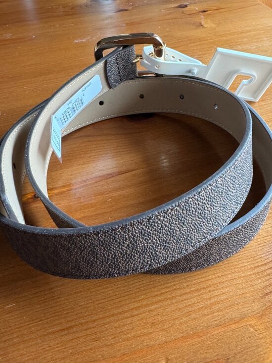 NWT MICHAEL KORS MK Brown/Tan Logo Belt with Goldtone Buckle Style 556267C in XL main image 6